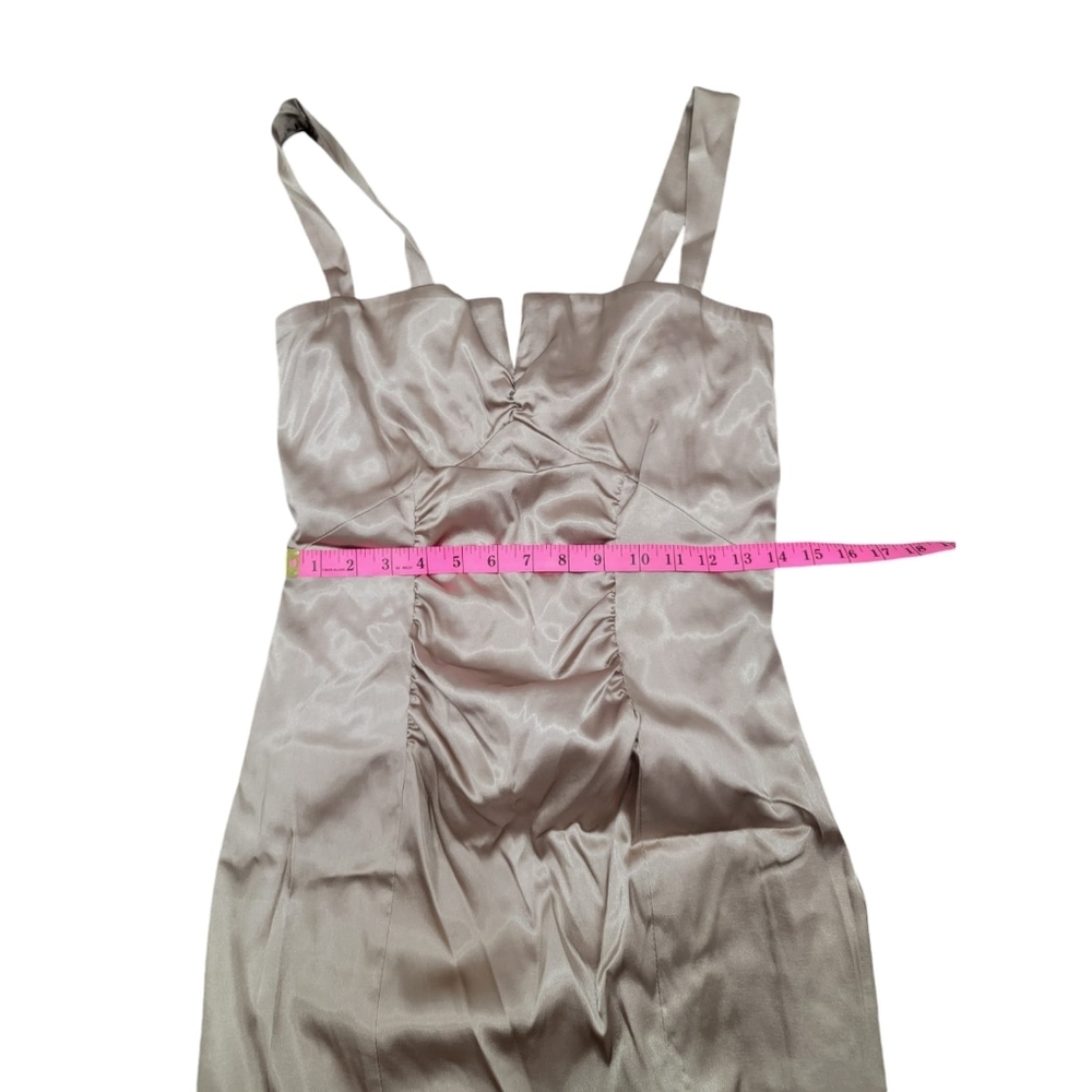 (W) Satin Ruched Gold Dress From LeChateau - Picture 3 of 7